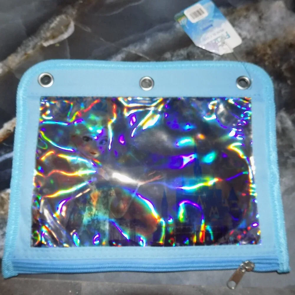 FROZEN BLUE ELSA ZIPPERED SCHOOL PENCIL 3 RING POUCH CASE NEW